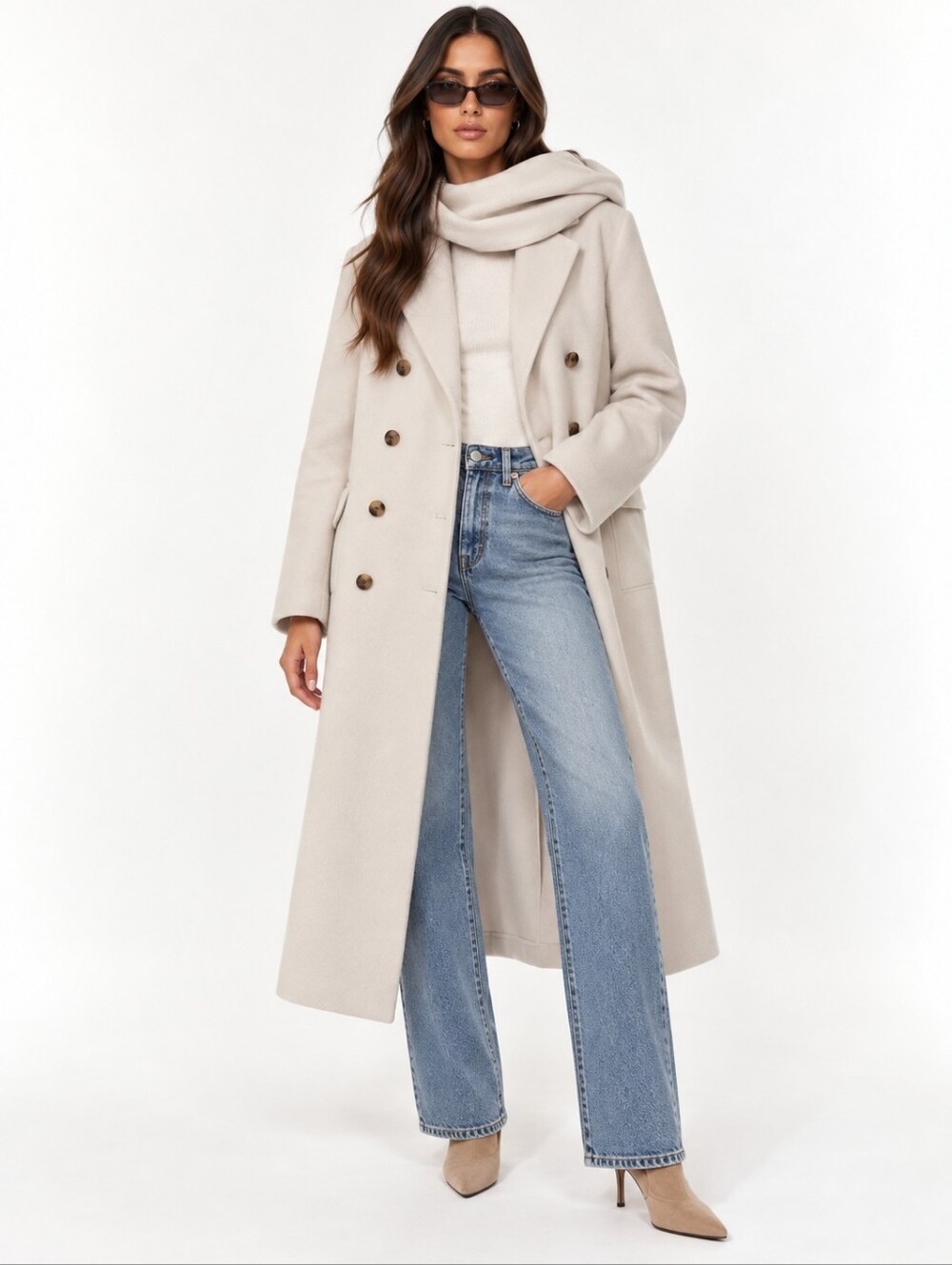 House Of Harlow 1960 Ivory Wool Blend Coat With Scarf Size S